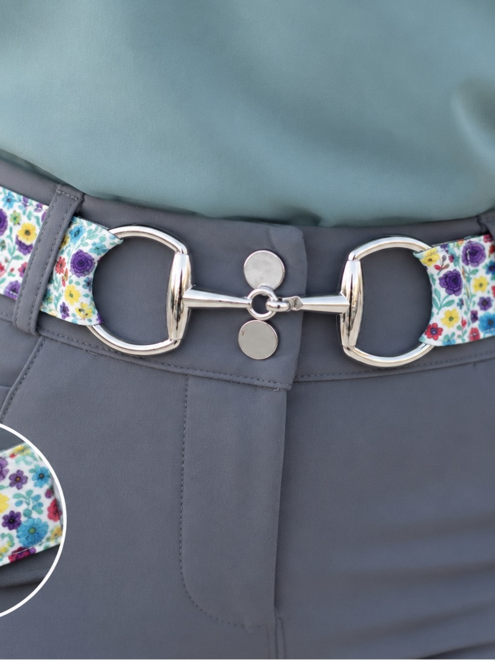 floral Equestrian horse Snaffle Bit Belt 1.5” Elastic one size fits most